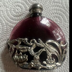 Elegant Purple Glass Perfume Bottle with Silver Floral Design